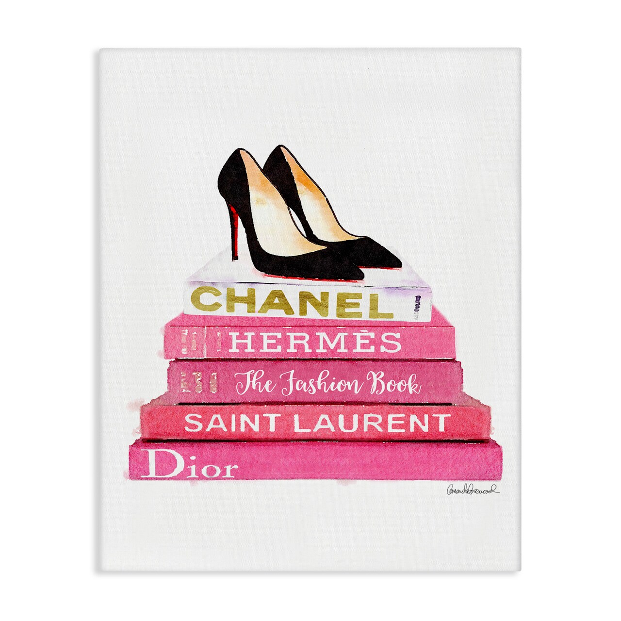 Stupell Industries Glam Pink Fashion Books Pump Heels Canvas Wall Art
